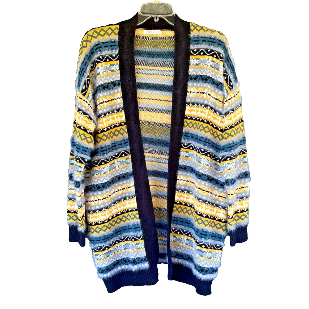 Womens Cardigan Small Medium Sweater long Blue Yellow Striped Sweater Ukraine